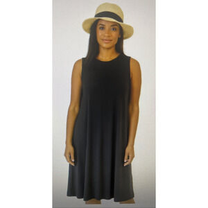 Ann Taylor Loft black sleeveless rayon stretch shift tank dress packable Large